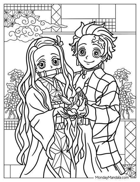 nezuko color pages|nezuko and zenitsu coloring pages.